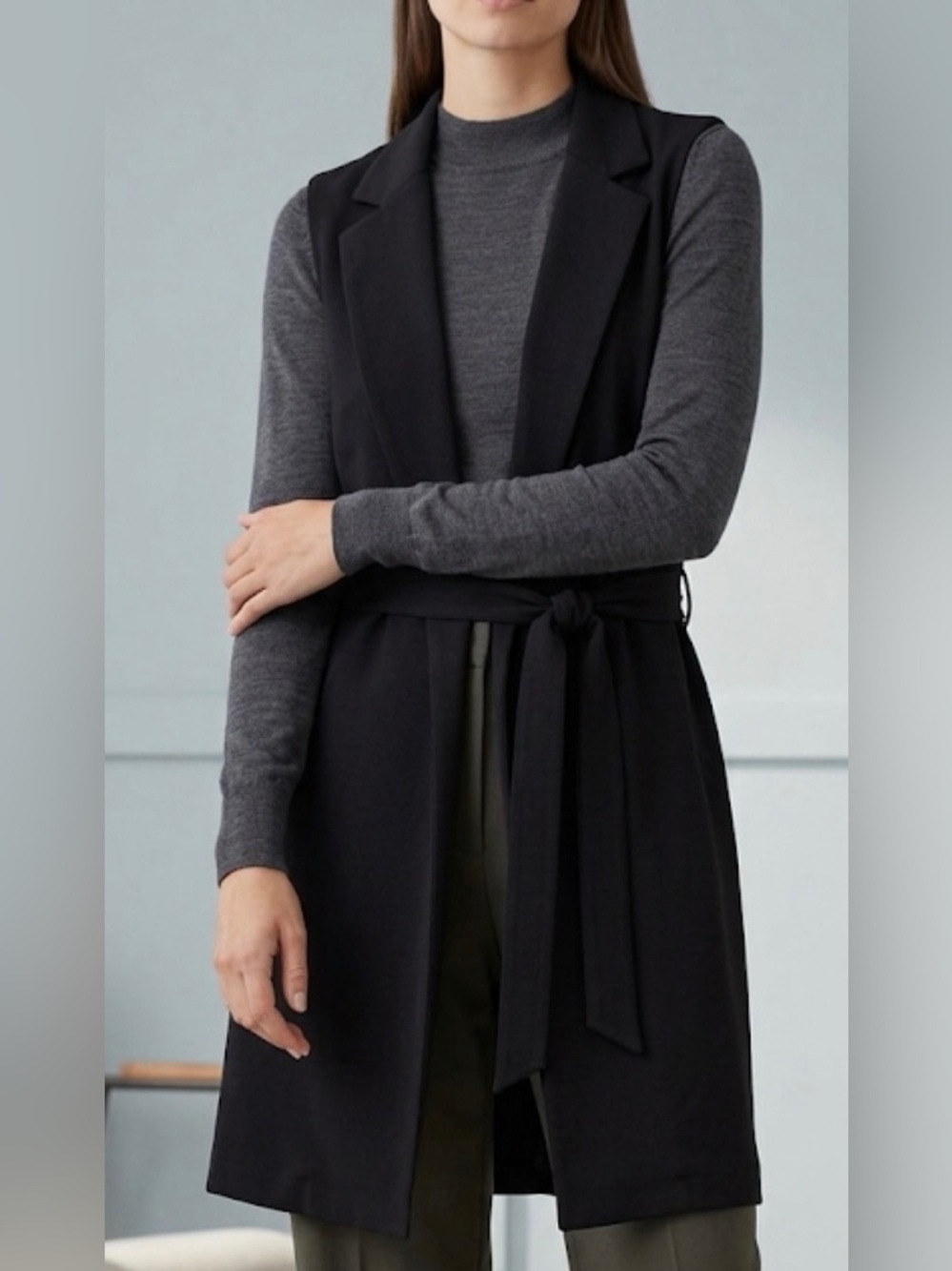 Black Sleeveless Vest with Belt